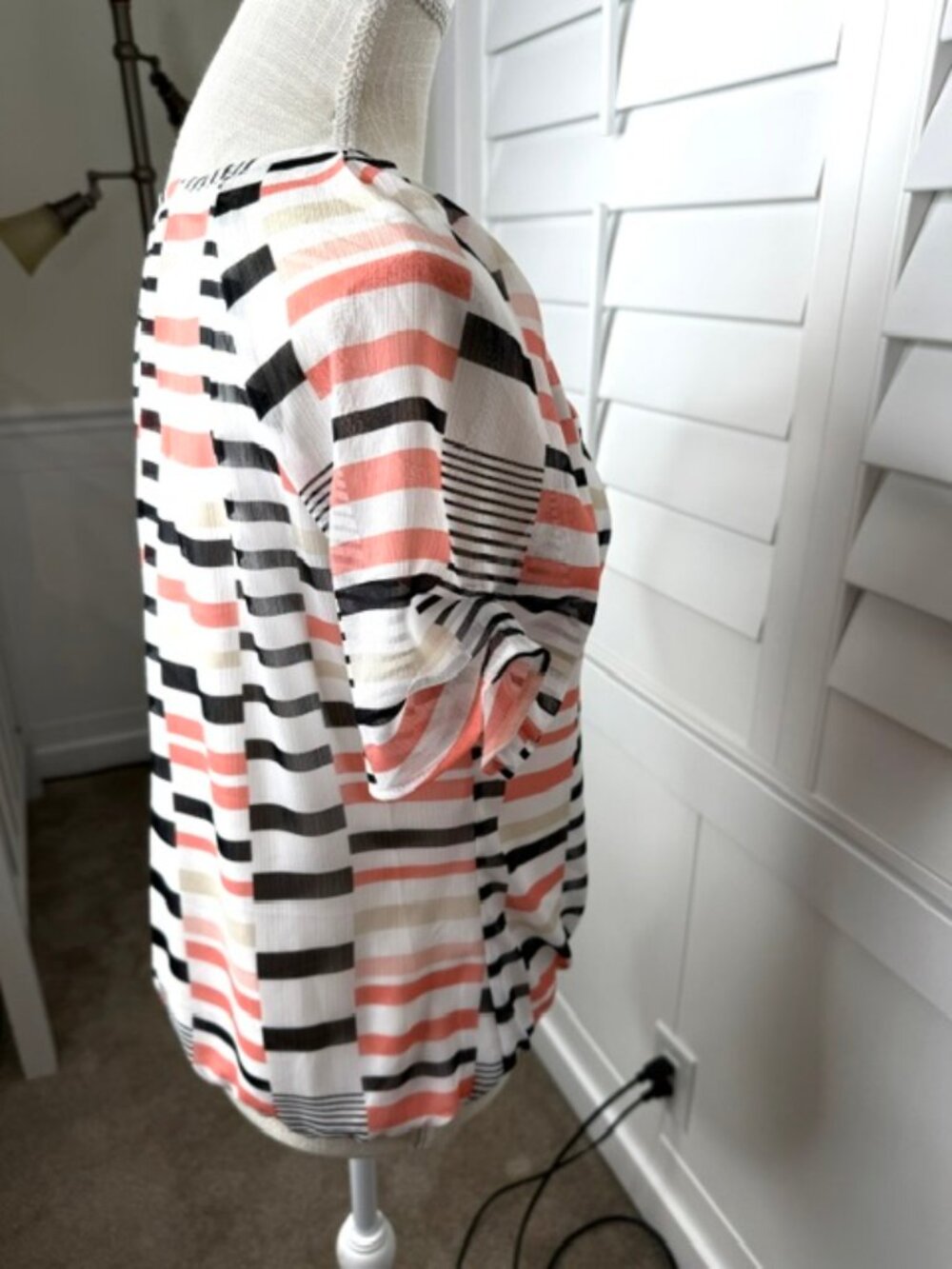 Sarah Michelle Striped Sheer Blouse with Elastic Hem - Picture 3 of 8